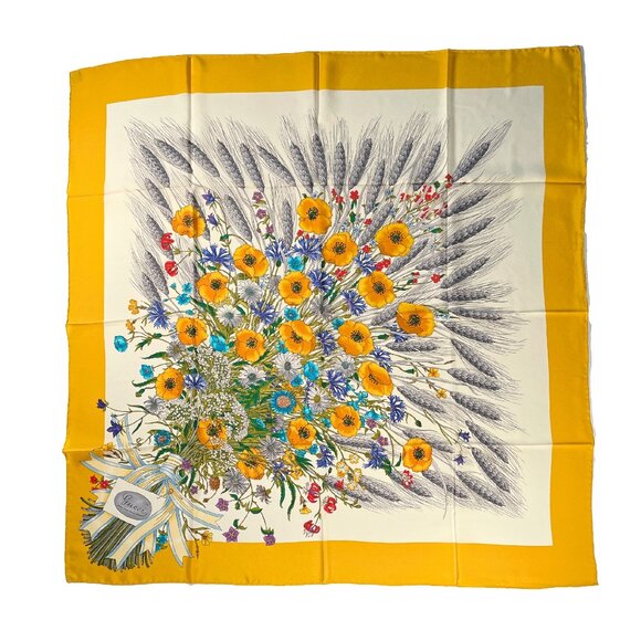 Gucci Accessories - Gucci Vintage Silk Floral Bouquet Scarf Wheat Wildflowers Italy